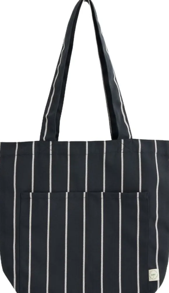 Outdoor Market Tote Bag - Medium - Black with beige stripe