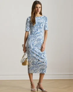 Paisley Cotton Boatneck Midi Dress