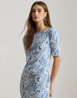 Paisley Cotton Boatneck Midi Dress