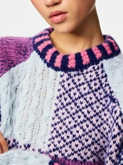 PCFUSION LS O-NECK COLORBLOCK KNIT