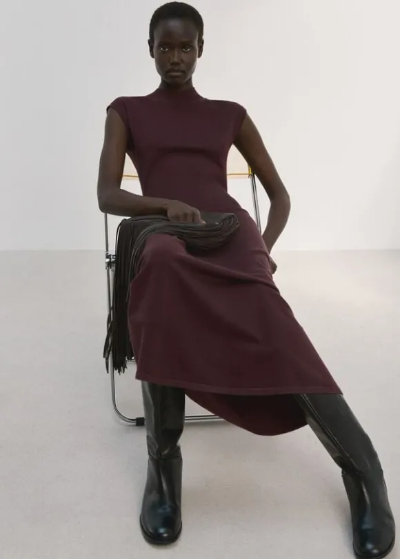Perkins-neck knitted dress