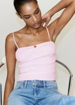 Pink embroidered cotton top
