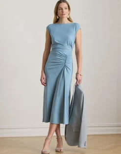 Pleated Jersey Cap-Sleeve Dress