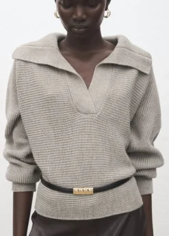 Polo-neck ribbed sweater