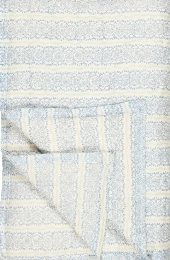 Quilt Anne blåt cirkelmønster og grønne blade