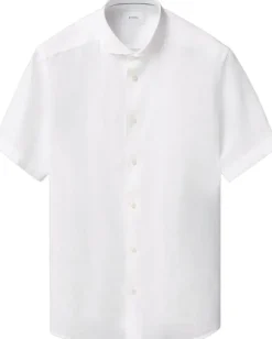 Regular Fit White Solid Short Sleeve Linen Shirt