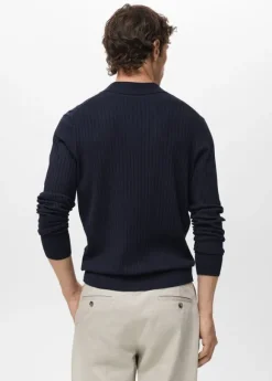 Ribbed knitted polo sweater