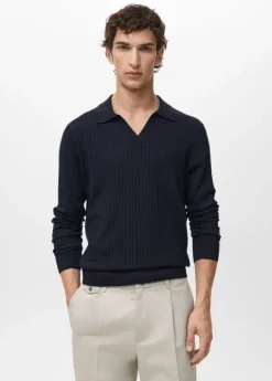 Ribbed knitted polo sweater
