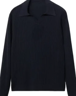 Ribbed knitted polo sweater