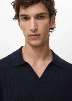 Ribbed knitted polo sweater