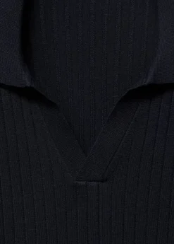 Ribbed knitted polo sweater