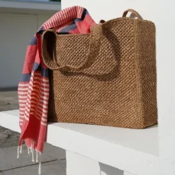 RIVABELLA - LARGE - WOVEN HANDBAG WITH LEATHER HANDLE
