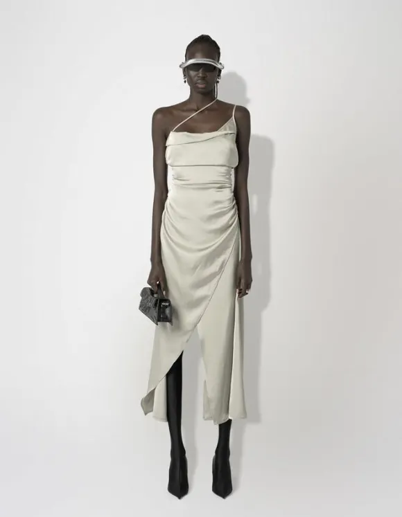 Satin Asymmetric Slip Dress
