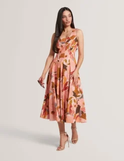 SHIVANA Printed Linen Blend Midi Dr