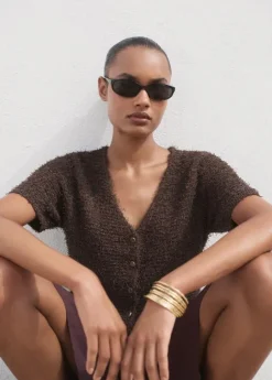 Short-sleeved bouclé cardigan