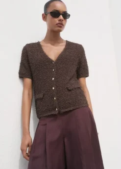 Short-sleeved bouclé cardigan