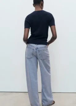 SHORT SLEEVED COTTEN BLEND SWEATER. -- CAMEL