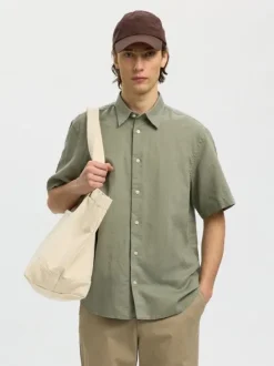 SLHREGCLAY LINENBLEND SS SHIRT CLA