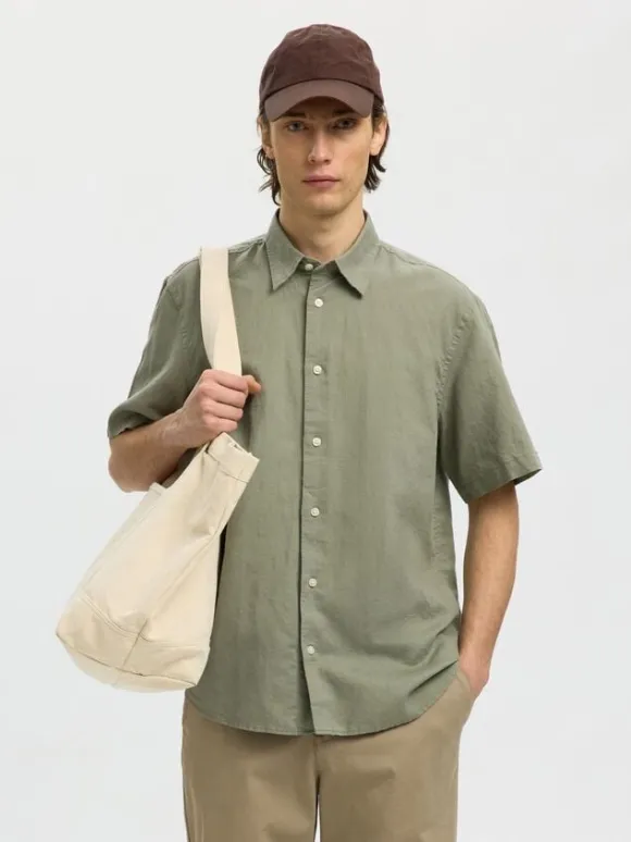SLHREGCLAY LINENBLEND SS SHIRT CLA