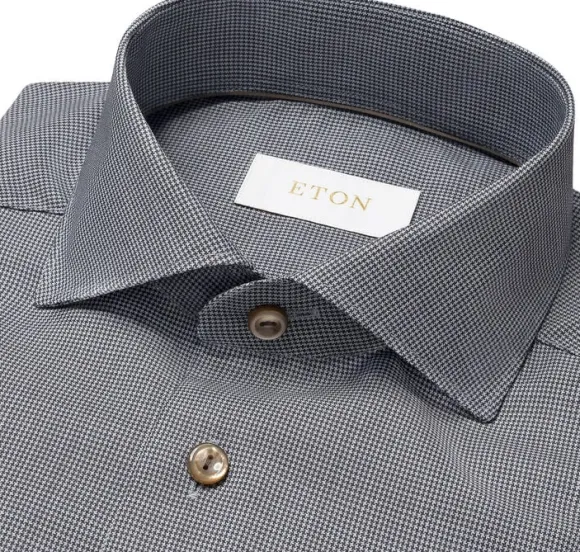 Slim Fit Brown Houndstoothmerino Wool Shirt