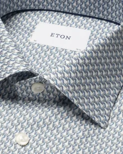 Slim Fit Light blue Parrot Print Signature Twill Shirt