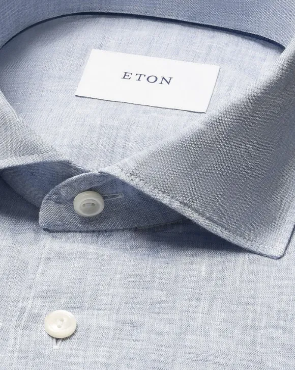 Slim Fit Light blue Solid Plain Weave Linen Shirt