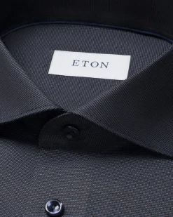 Slim Fit Navy Blue Semi Solid Signature Dobby Shirt