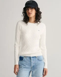 STRETCH COTTON CABLE C-NECK