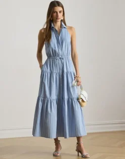 Striped Broadcloth Tiered Shirtdress