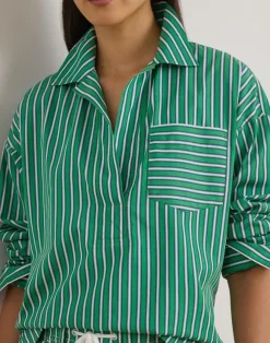 Striped Cotton Broadcloth Cropped Shirt