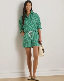 Striped Cotton Broadcloth Cropped Shirt