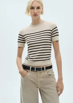 Striped short-sleeved sweater