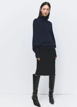 Sweater with asymmetrical roll neck