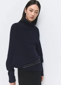 Sweater with asymmetrical roll neck