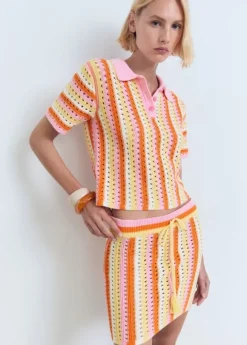 Two-tone striped cotton crochet skirt