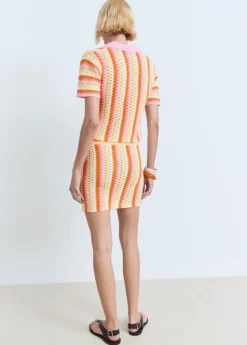 Two-tone striped cotton crochet skirt