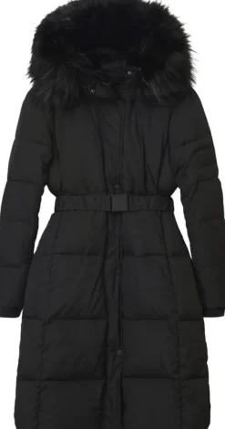 White quilted coat with fur-effect hood