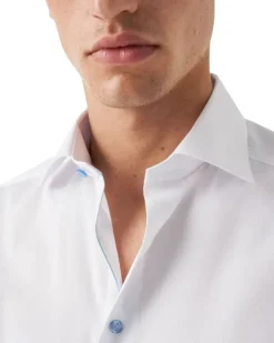 White Twill Shirt Blue Details - Slim Fit