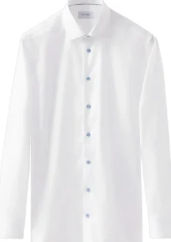 White Twill Shirt Blue Details - Slim Fit