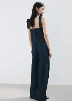 Wide leg denim trousers